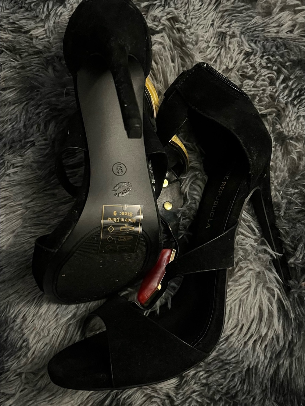 Shoe Republic LA Black Suede Gem-Embellished Peep Toe Heels - Picture 4 of 4